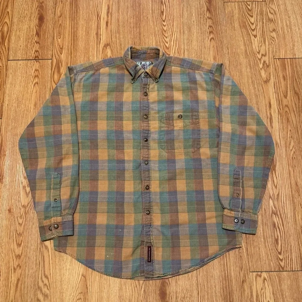 Territory Ahead Men's Button Down Shirt Medium Plaid Orange Country